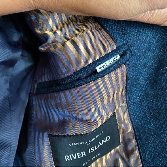 👔 MEN’S RIVER ISLAND DARK BLUE WOOL BLEND BLAZER JACKET! - Picture 11 of 14